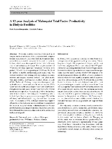 A 12-year Analysis of Malmquist Total Factor Productivity in Dialysis Facilities