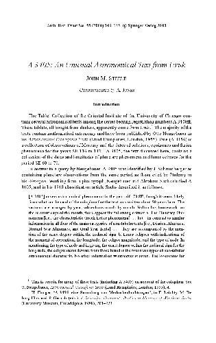 A 3405: An Unusual Astronomical Text from Uruk