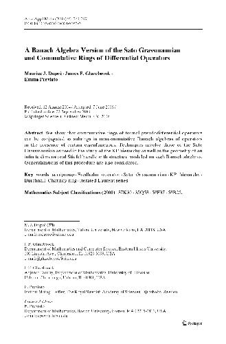 A Banach Algebra Version of the Sato Grassmannian and Commutative Rings of Differential Operators
