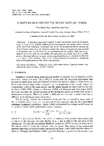A Bayesian analysis for the seismic data on Taiwan