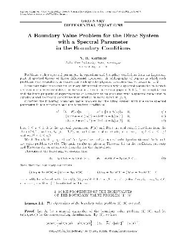 A Boundary Value Problem for the Dirac System with a Spectral Parameter in the Boundary Conditions