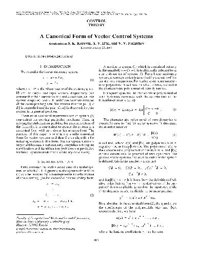 A Canonical Form of Vector Control Systems