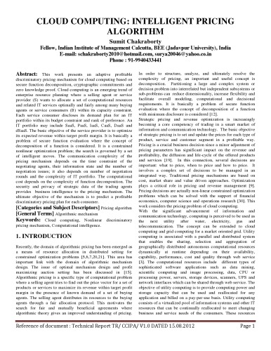 Cloud Computing : Intelligent Pricing Algorithm
