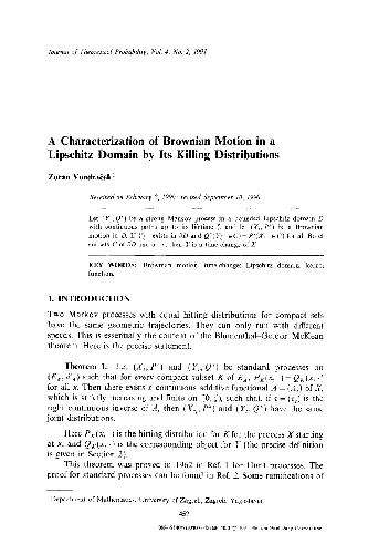 A Characterization of Brownian Motion in a Lipschitz Domain by Its Killing Distributions