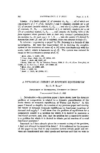 A Dynamical Theory of Economic Equilibrium