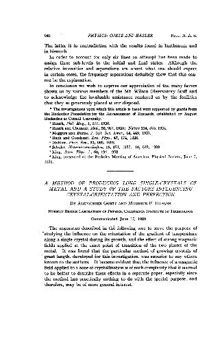 A method of producing long single-crystals of metal and a study of the factors influencing crystal orientation and perfection