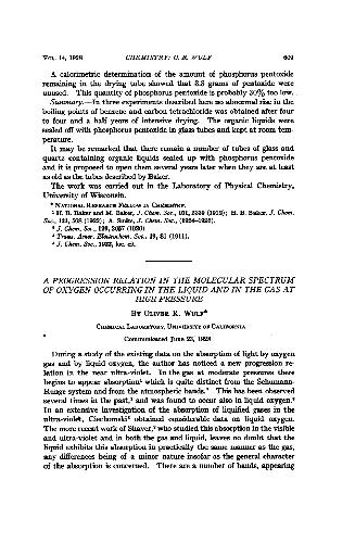 A Progression Relation in the Molecular Spectrum of Oxygen Occurring in the Liquid and in the Gas at High Pressure