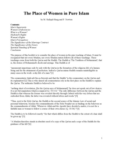 The place of women in pure Islam