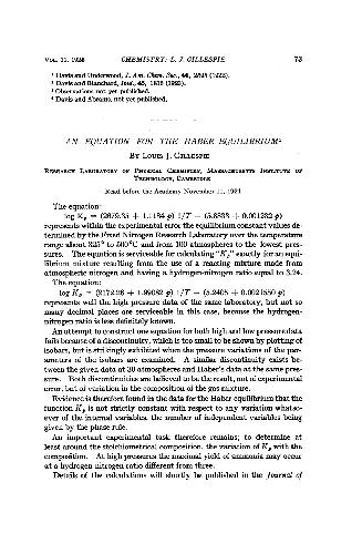 An Equation for the Haber Equilibrium