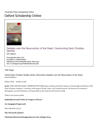 Debates over the Resurrection of the Dead: Constructing Early Christian Identity