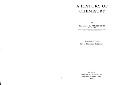 A History of Chemistry. 1. Theoretical Background