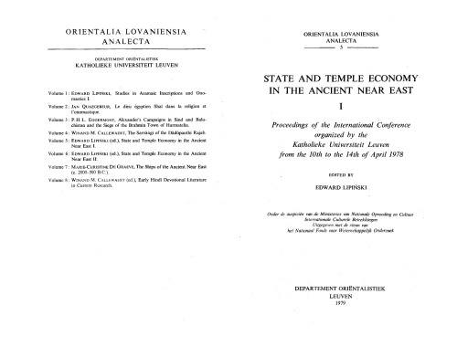 STATE AND TEMPLE ECONOMY IN THE ANCIENT NEAR EAST