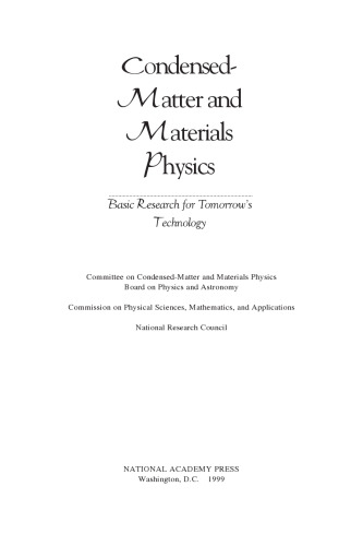 Condensed-Matter and Materials Physics: Basic Research for Tomorrow's Technology