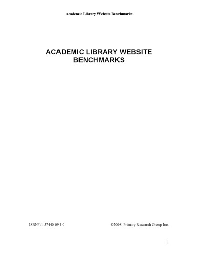 Academic Library Website Benchmarks