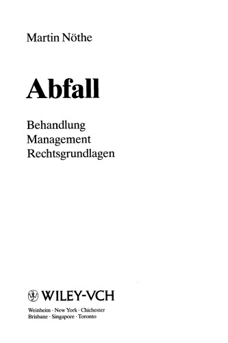 Abfall. Behandlung, Management, Rechtsgrundlagen