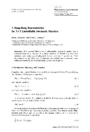 Bang-Bang representation for 3 on 3 embeddable stochastic matrices