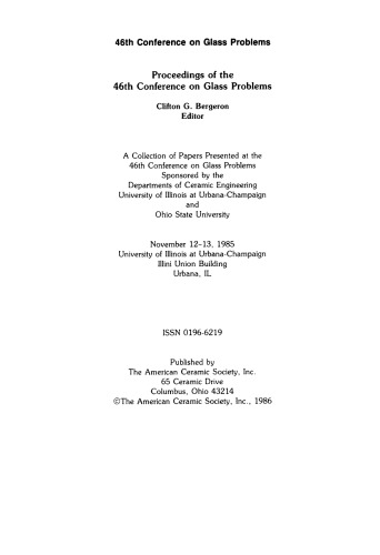 46th Conference on Glass Problems. Ceramic Engineering and Science Proceedings, Volume 7, Issue 3/4