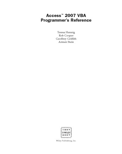 Access 2007 VBA Programmer's Reference