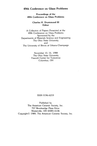 49th Conference on Glass Problems. Ceramic Engineering and Science Proceedings, Volume 10, Issue 3/4