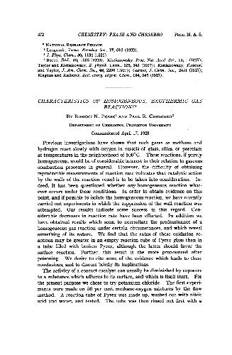 Characteristic of Homogeneous, Exothermic Gas Reactions