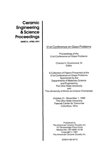 51st Conference on Glass Problems. Ceramic Engineering and Science Proceedings, Volume 12, Issue 3/4
