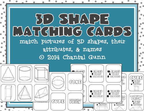 3D Shape Matching Cards Pictures, Attributes, & Name of Shape