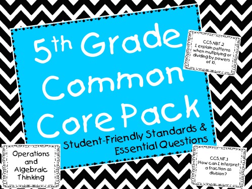 5th Grade Common Core Math Student-Friendly Standards & Essential Questions Pack
