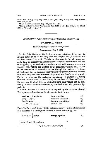 Coulombs Law and the Hydrogen Spectrum