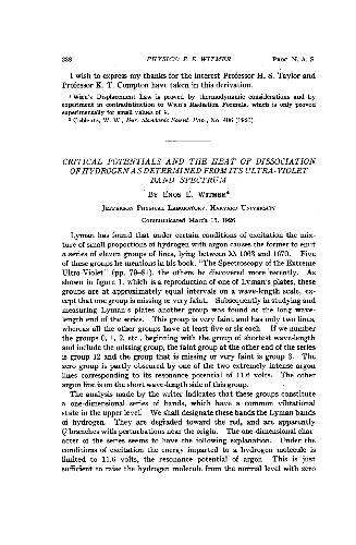Critical Potentials and the Heat of Dissociation of Hydrogen as Determined from Its Ultra-Violet Band Spectrum