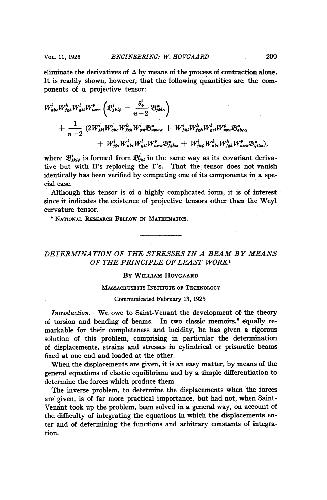 Determination of the Stresses in a Beam by Means of the Principle of Least Work