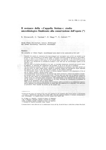 Il restaura della Cappella Sistina , Studio Microbiologico finallizzato alla Conservazione dell'opera