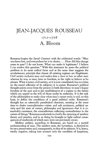 On the Political Philosophy of Jean-Jacques Rousseau