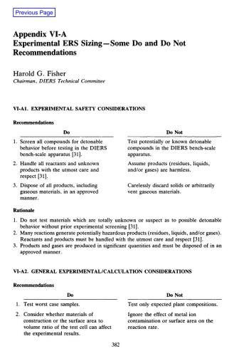 Emergency Relief System Design Using DIERS Technology: The Design Institute for Emergency Relief Systems (DIERS) Project Manual