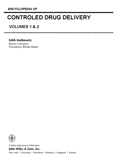 Encyclopedia of Controlled Drug Delivery