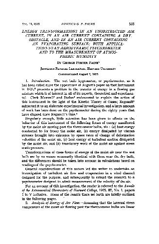 Energy Transformations in an Unobstructed Air Current, in an Air Current Containing a Dry Obstacle