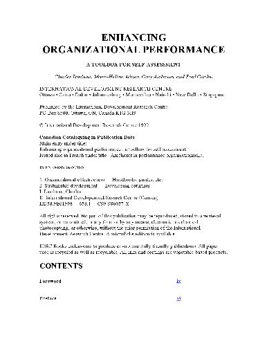 Enhancing Organizational Performance: A Toolbox for Self-Assessment