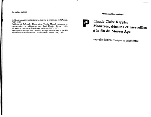 MONSTRES, DEMONS ET MERVEILLLES A LA FIN DU MOYEN AGE. Edition 1999