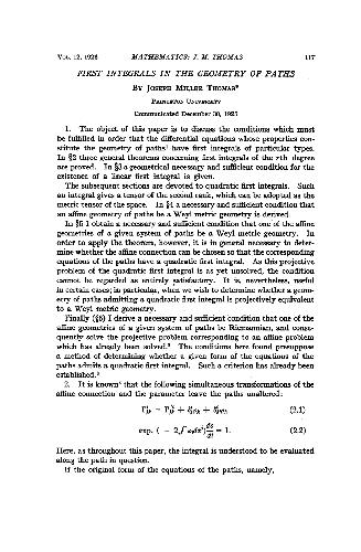 First Integrals in the Geometry of Paths