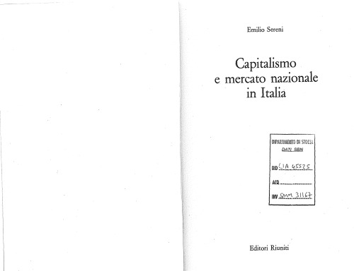 Capitalismo e mercato nazionale in Italia