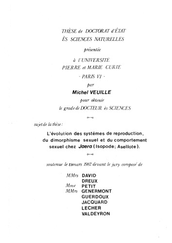 L’évolution des systèmes de reproduction, du dimorphisme sexuel et du comportement sexuel chez Jaera (Isopode; Asellote)