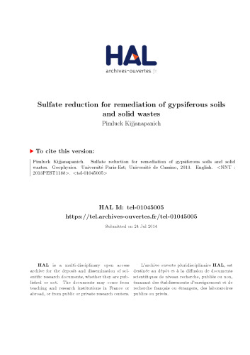 Sulfate Reduction for Remediation of Gypsiferous Soils and Solid Wastes: UNESCO-IHE PhD Thesis