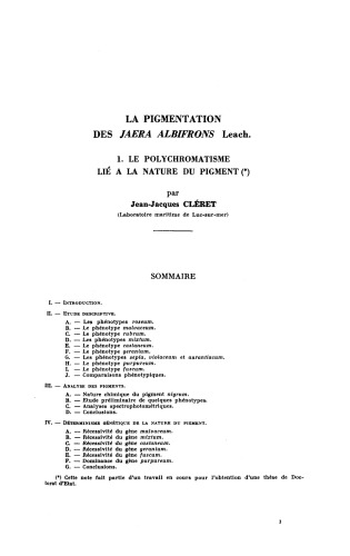 La pigmentation des Jaera albifrons Leach