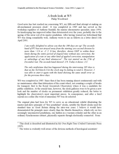 Philip Woodward All Mechanical Free Pendulum Clock W5 Plans