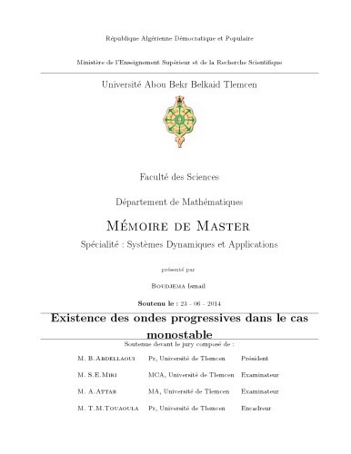 Existence des ondes progressives dans le cas monostable