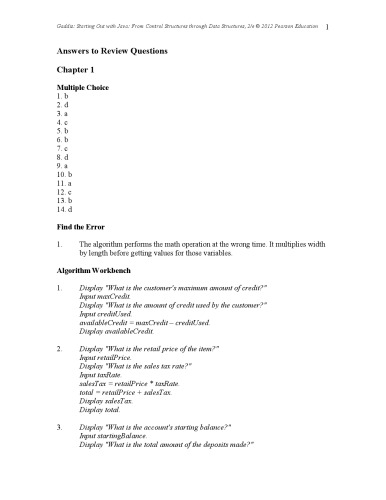 Starting Out with Java: From Control Structures through Data Structures, Answers to Review Questions