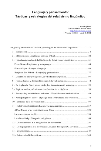 Lenguaje y pensamiento: Tácticas y estrategias del relativismo lingüístico