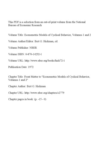 Econometric models of cyclical behavior;: [proceedings]