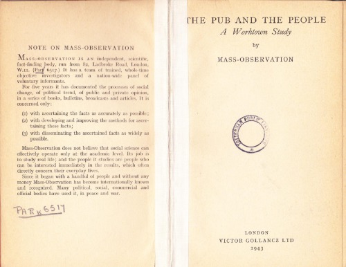 The Pub and the people. A worktown study by Mass-observation