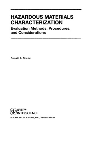 Hazardous Materials Characterization: Evaluation Methods, Procedures, and Considerations
