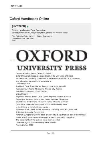 Oxford Handbook of Face Perception